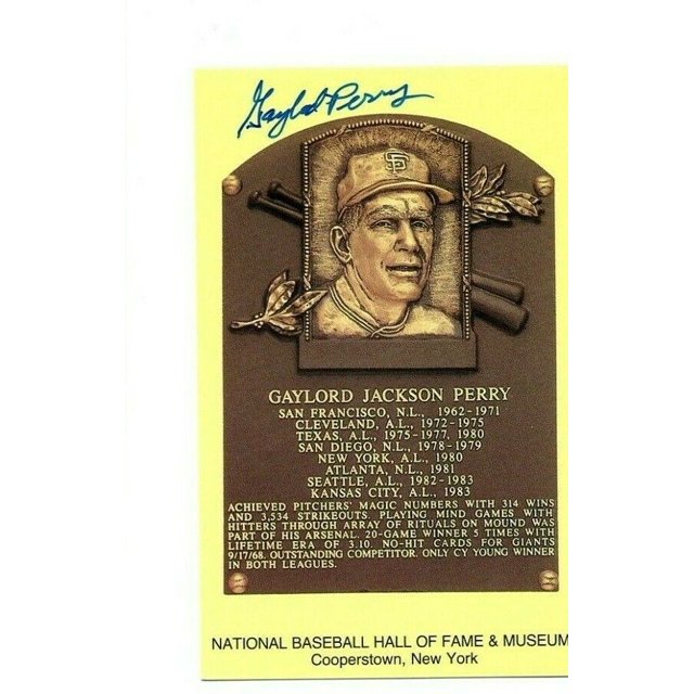 Gaylord Perry Signed Hall Of Fame Plaque Postcard HOF Autograph CY