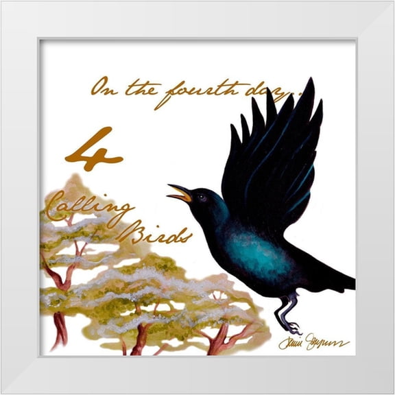 Gaynor, Janice 12x12 White Modern Wood Framed Museum Art Print Titled - Four Calling Birds