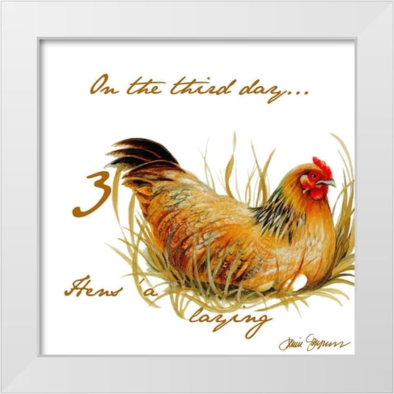 Gaynor, Janice 12x12 White Modern Wood Framed Museum Art Print Titled - Three French Hens