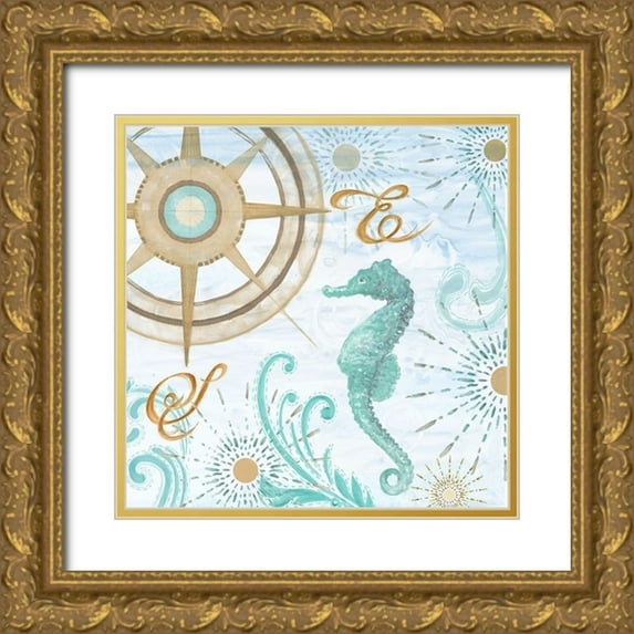 Gaynor, Janice 15x15 Gold Ornate Wood Framed with Double Matting Museum Art Print Titled - Teal Coastal Collection III