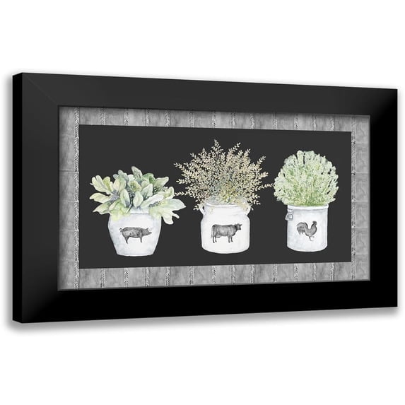 Gaynor, Janice 18x12 Black Modern Framed Museum Art Print Titled - Potted Farm Arrangement Trio on Chalkboard