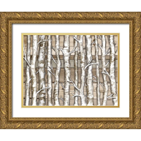 Gaynor, Janice 24x19 Gold Ornate Wood Framed with Double Matting Museum Art Print Titled - Light Birch Forest
