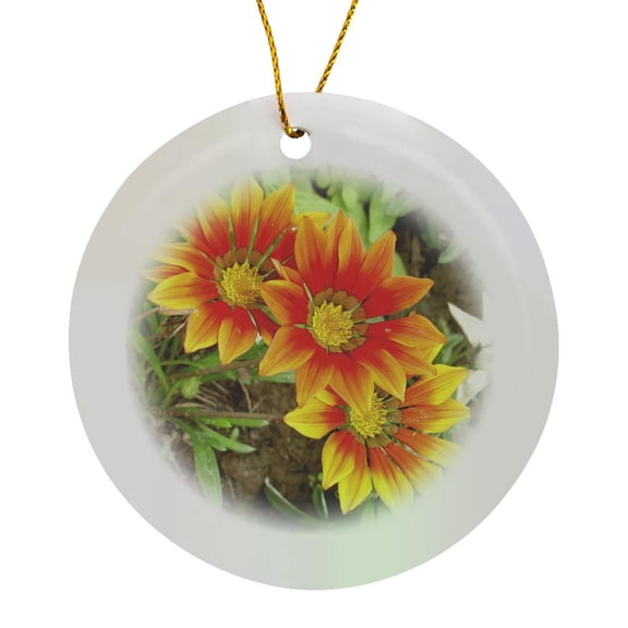 3drose, Gazania Trio - Flower, Flowers, Gazania, Gazanias, Asteraceae, Blanket Flower, Treasure Flower, Circle Porcelain Ornament