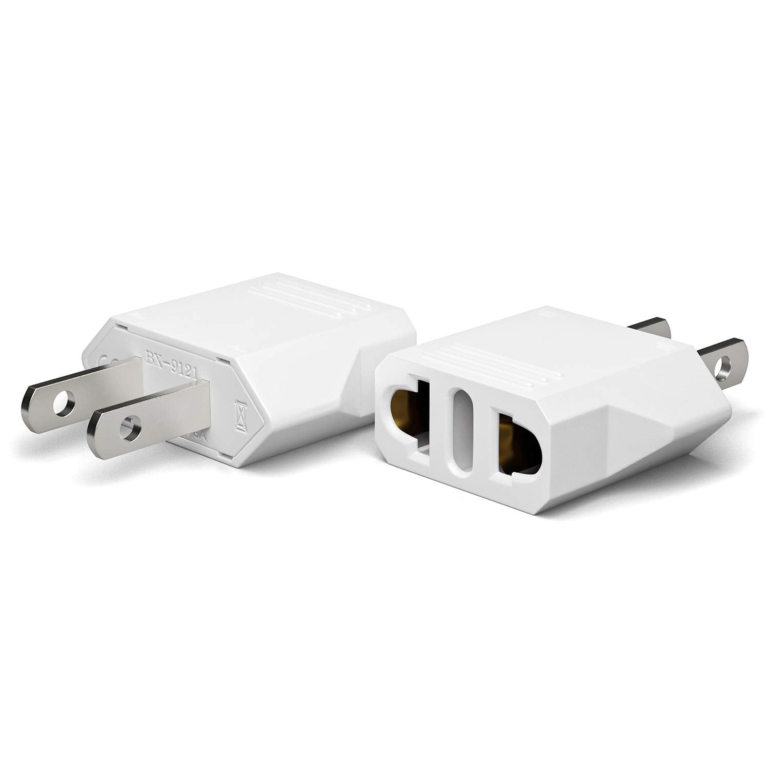 US Travel Plug Adapter Europe/UK/AU/in/CN/JP/Asia/Italy/Swiss to USA Plug  Adapter (Type A& European Plug,2-Pack) White