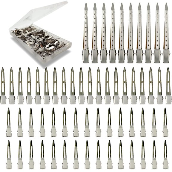 (Gazdag)60Pcs Styling Hair Clips, Silver Metal Duck Billed Hair Clips for Women Styling Sectioning, Duckbill Long Hair Clips, Pin Curl Clips for Hair, Alligator Roller Clip with Case
