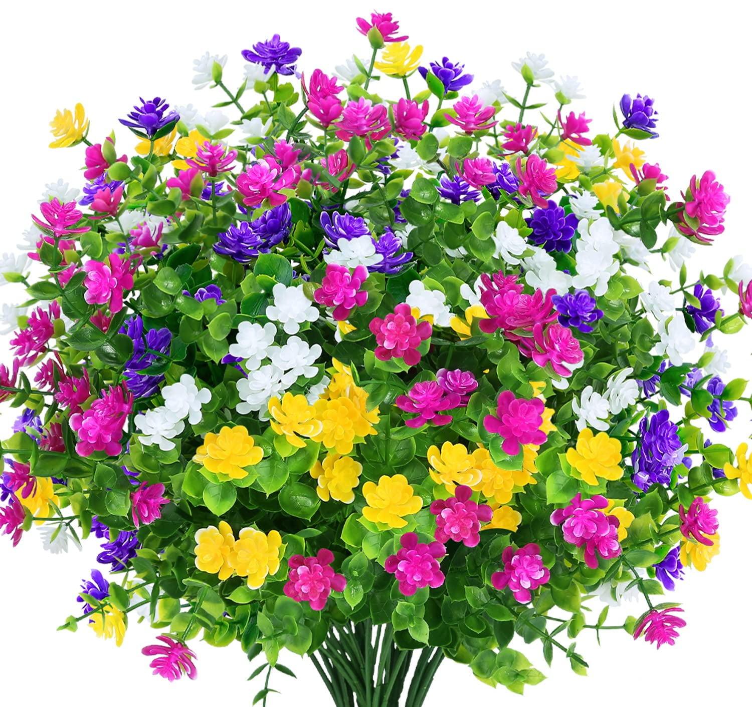 Gazdag 8pcs Artificial Flowers, UV Resistant Faux Outdoor Flowers, Fake Plastic Flowers for Cemetery Decoration Home Kitchen Bedroom Wedding Party Deco