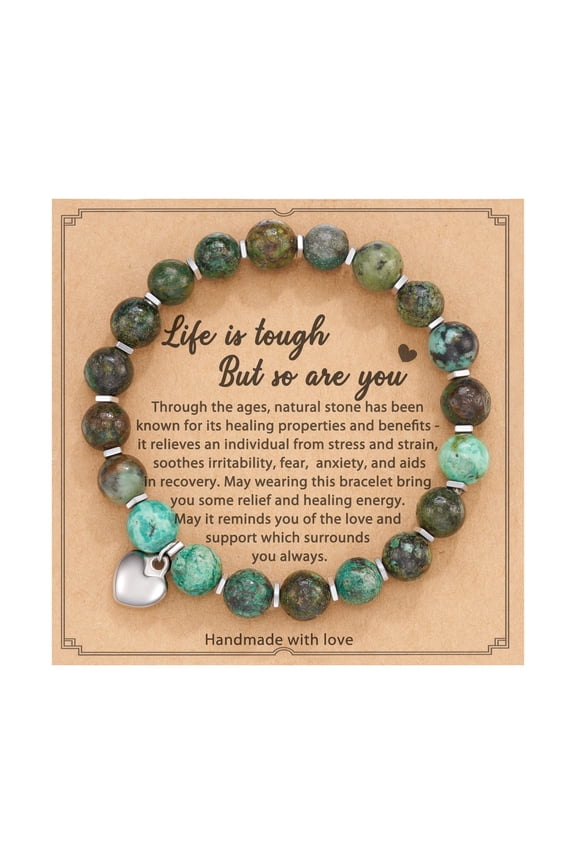 Amethyst and Lava Handcrafted Love Natural Stone Bracelet, 7 Inches