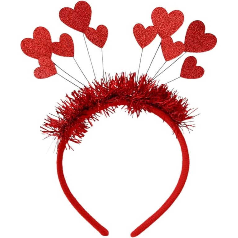 Chuangdi 9 Pieces Heart Headband Valentine's Day Red Sequin Heart Head  Boppers Party Loving Heart Antenna