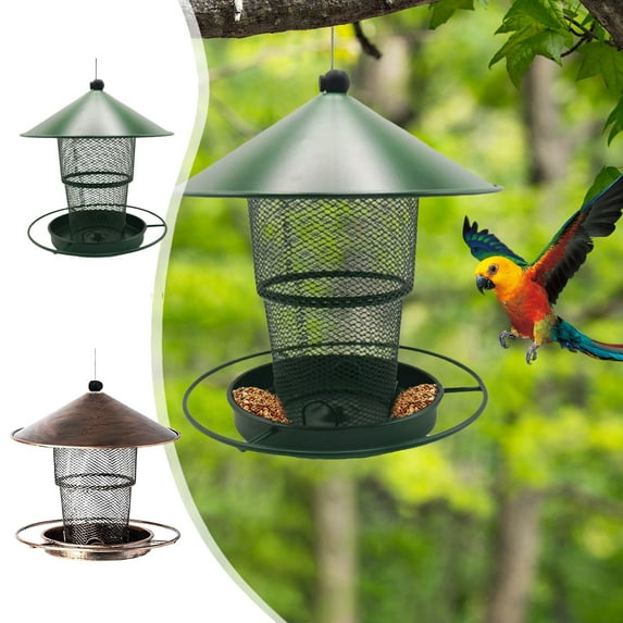 Gazebo Bird Feeder, Hanging Metal Bird Feeder for Outdoor, Iron Gazebo Style Bird House with Inclined Roof, Heavy Duty Weatherproof Bird Feeder to Attract Wild Birds, Easy to Clean & Refill