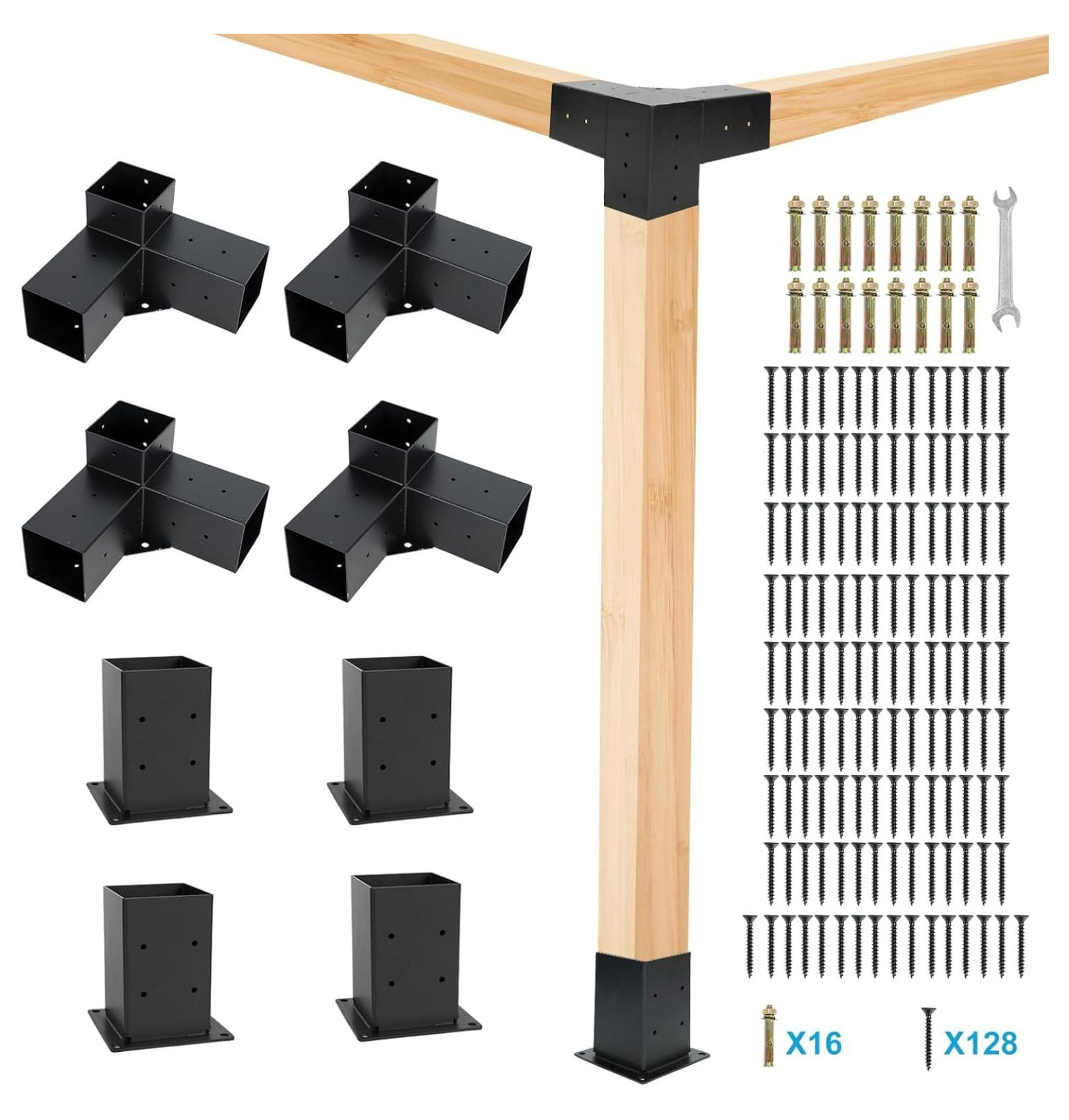 Gazebo Brackets Kit,Pergola Brackets Kit 4x4(Actual: 3.5x3.5'') 3-Way ...