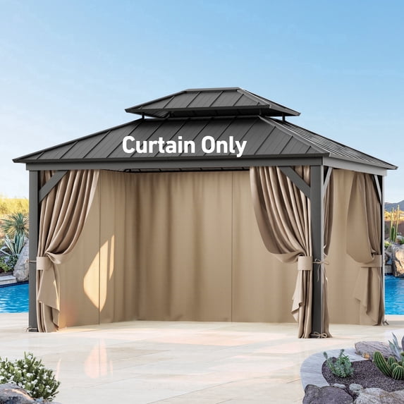 Covered Outdoor Universal 11' x13' Gazebo Curtain Replacement 4 Panel Zippered Sidewalls Grey