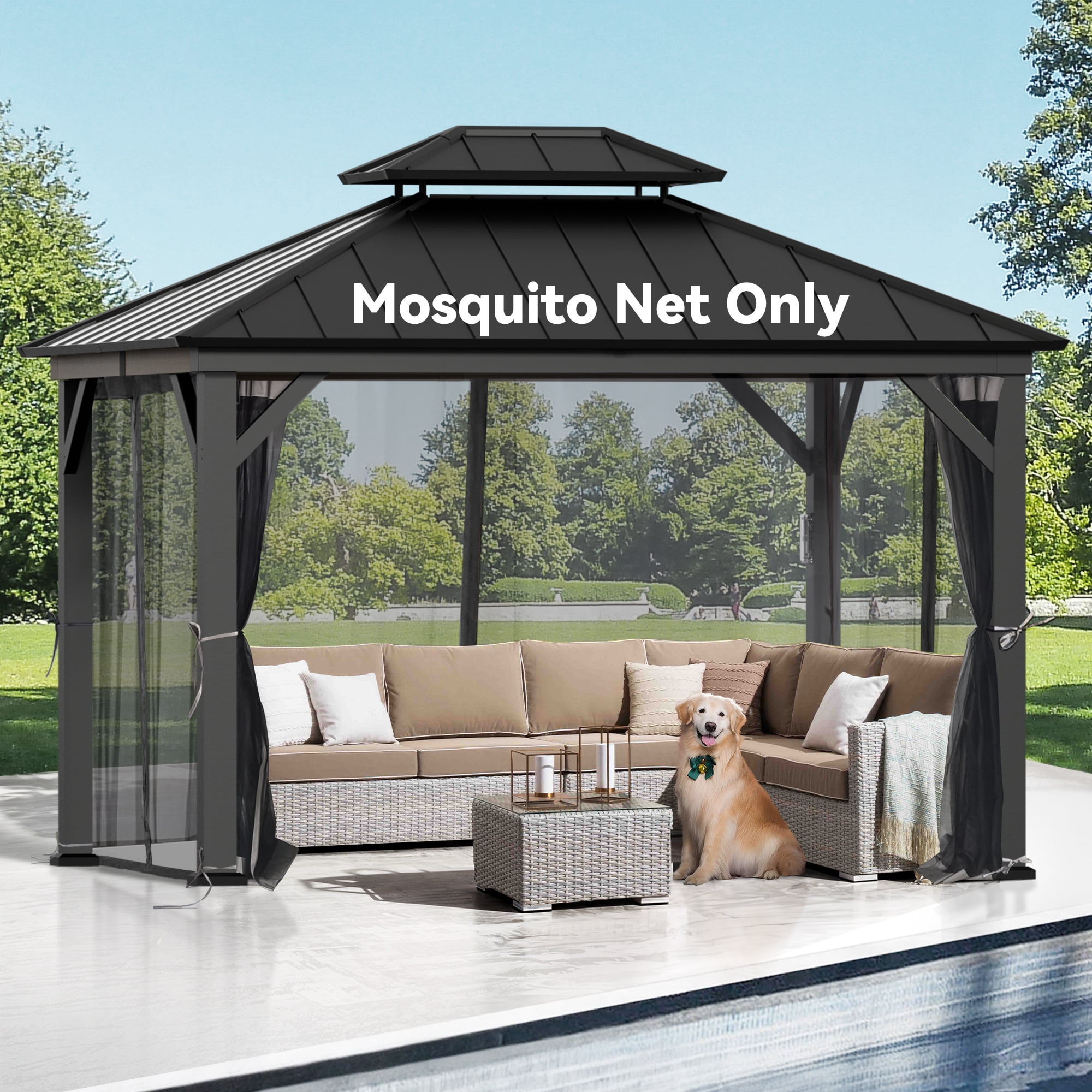 Gazebo Mosquito Netting Replacement Universal 4Panel Sidewalls 10' x