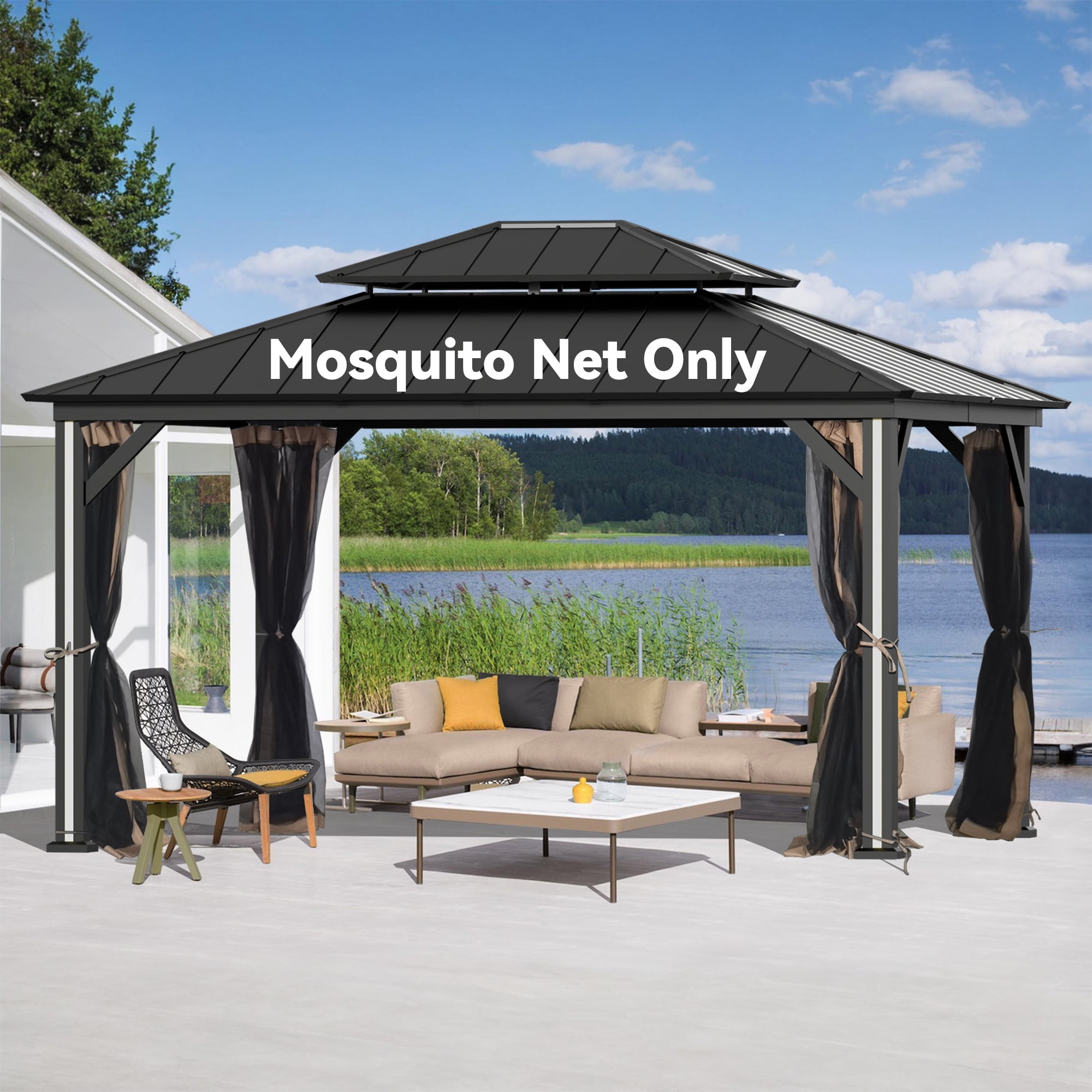 Gazebo Mosquito Netting Replacement Universal 4Panel Sidewalls 12' x