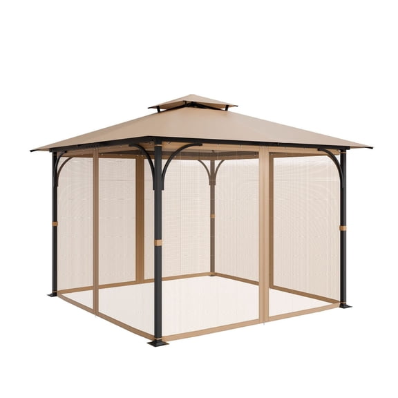 Gazebo Netting Replacement 10x10, 4-Panel Mesh Sidewall Net, Patio Canopy Screen with Double Zipper, Outdoor Garden Midge Netting - Netting Only