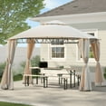 thumbnail image 1 of Gazebo for Outdoors, 10.5 x 10.5 ft Patio Gazebo for Shade and Rain, Backyard Relaxing Canopy Tent with Double Roof and Mosquito Netting, Fits for Lawn, Poolside, Deck, Party, Beige, D1139, 1 of 12