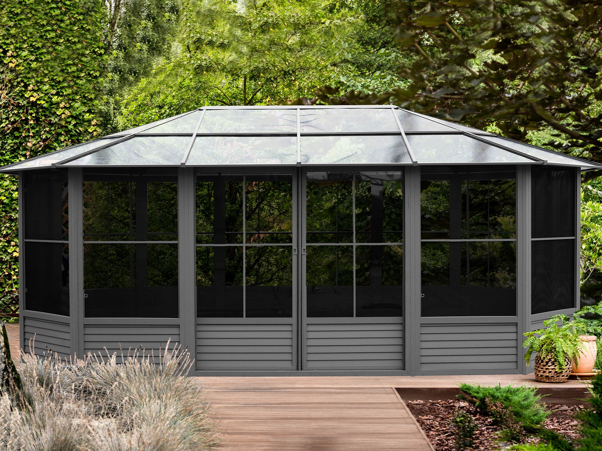 Florence Gray Aluminum and Polycarbonate Outdoor Solarium