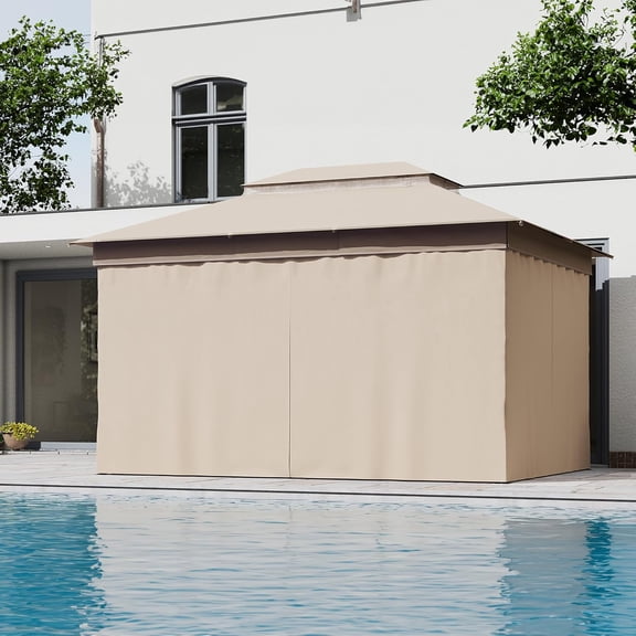 Gazebo Privacy Curtain 10'x13' with Zipper and 4-Panels Side Wall Universal Replacement for Backyard, Garden, Lawn, Khaki