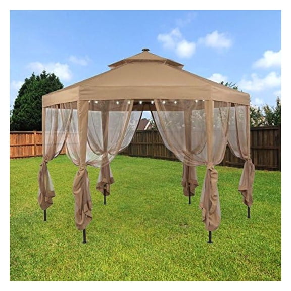 Gazebo Replacement Canopy - Beige 350 Denier Polyester - Hampton Bay Hexagon Solar Gazebo Top - Standard 350 Model GFS00679B - Outdoor Patio Cover