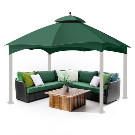 Gazebo Replacement Canopy Top Tent for Lowe's Home Depot Allen & Roth 10 X 12 Feet UV UPF 50+ Dual Tier Plain Edge Water-Resistant Cover Shade Outdoor Garden Backyard Patio Gazebo, Green