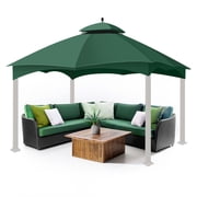 Gazebo Replacement Canopy Top Tent for Lowes Home Depot Allen & Roth 10 X 12 Feet UV UPF 50+ Dual Tier Plain Edge Water-Resistant Cover Shade Outdoor Garden Backyard Patio Gazebo, Green
