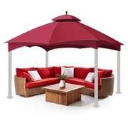 Gazebo Replacement Canopy Top Tent for Lowes Home Depot Allen & Roth 10 X 12 Feet UV UPF 50+ Dual Tier Plain Edge Water-Resistant Cover Shade Outdoor Garden Backyard Patio Gazebo, Red