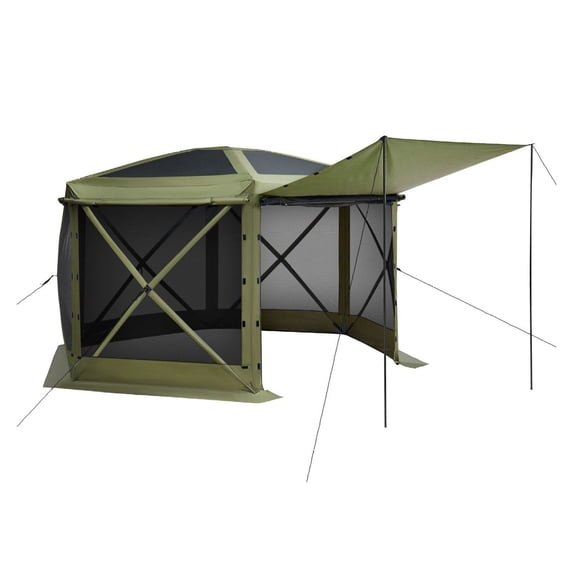 Gazebo Screen Tent 10x10 ft, 6-Sided Camping Canopy, Quick Setup, Bite Proof, Removable Top, Sun Shelter for 6-8 Person, Patio Backyard - Green