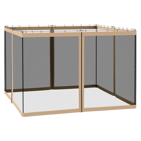 Gazebo Sidewall Netting Replacement 10x10, Beige Mesh Screen with Zippers - 4 Panel Canopy Tent Netting, Outdoor Privacy Windscreen