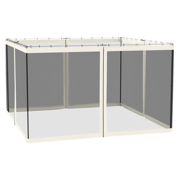 Gazebo Sidewall Netting Replacement 10x12, 4 Panel Mesh Screen with Zippers - White Canopy Tent Netting for Patios, Decks, Outdoor Events