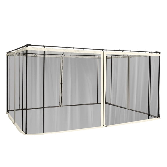 Gazebo Sidewall Netting Replacement 10x12, Cream Mesh Panels with Zippers - 4-Panel Canopy Netting Screen for Patios, Decks, Outdoor Events