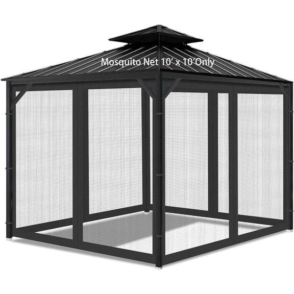 Gazebo Universal Replacement Mosquito Netting, Outdoor Mesh Netting Screen 4-Panel Sidewall with Zipper for Patio, Canopy, Garden and Backyard, Gray(Mosquito Net Only) (Black, 10' x 10')