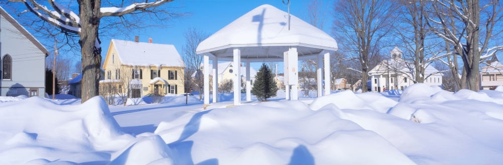 Gazebo and town in winter Danville Vermont Canvas Art - Panoramic Images (36 x 12)
