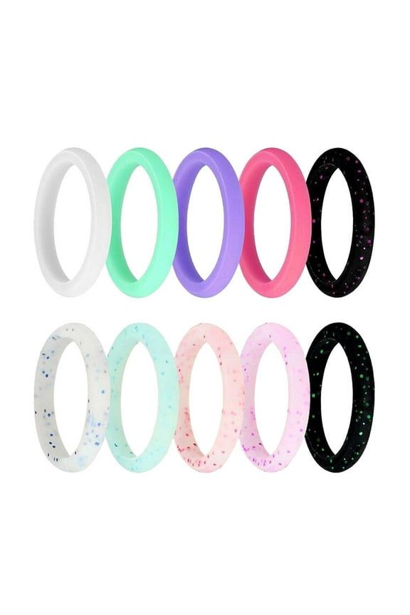 10 Packs Silicone Rings for Women,  Flexible Rubber Wedding Bands Stackable Rings