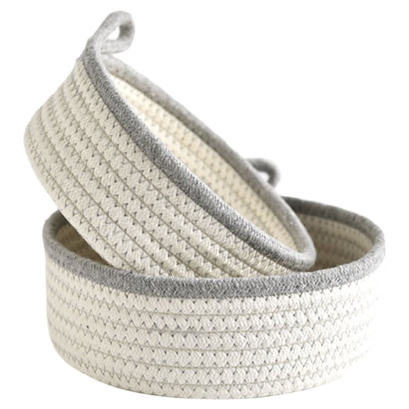 Gazechimp 2-Piece Round Small Woven Storage Basket Cotton Rope Basket Key Toy Jewelry Remote Control Fruit Table Home Decor