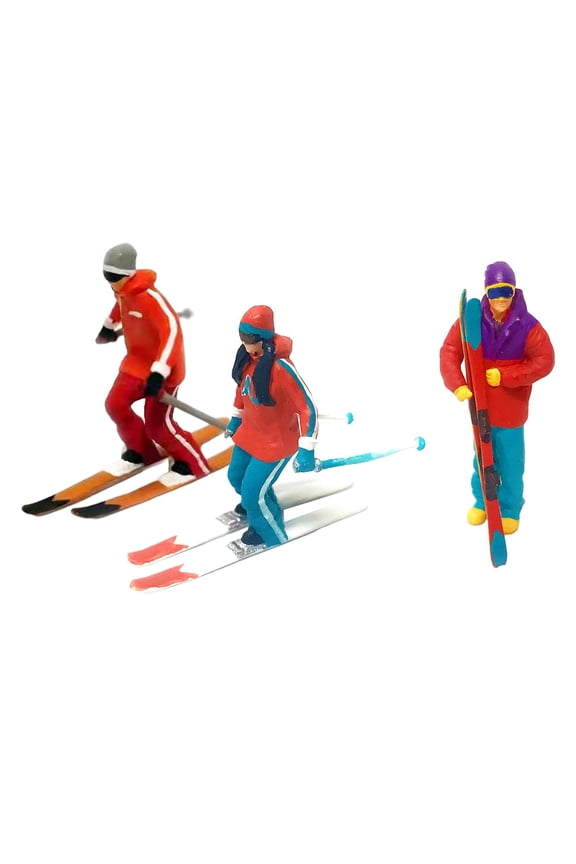 3Pcs People Figurines, Simulation Painted 1:87 HO Scale Model Skiing Figures Sand Table Scene Toys Table Tiny People Micro Landscape Layout Decoration Supplies