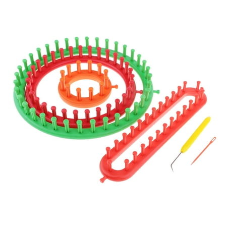 Gazechimp 4Pcs Knitting Loom ,Beginners Loom Knitting Kits DIY Easy Loom Knitting Set with Crochet Hook Knitting Crochet Kits for Hat Scarf Shawl Sweater Socks