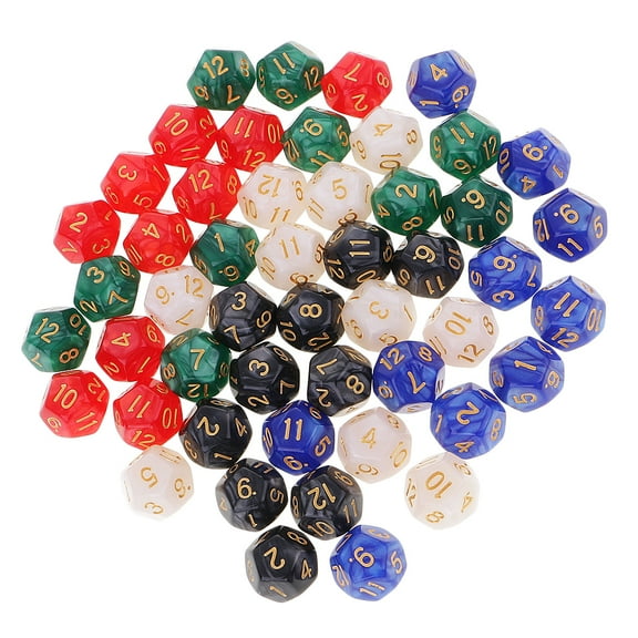 Gazechimp 50 Pieces 12 Sided Dice , Mixed Color Polyhedral Dice Set 2 Sides Dices Assortment with Storage Bag for RPG Table Games
