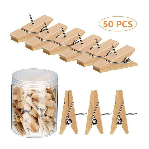 Gazechimp 50Pcs Push Pin with Wooden Clips, Decorative Pushpins Tacks, Thumbtacks for Cork Board, Bulletin Board, Artworks Notes Photos