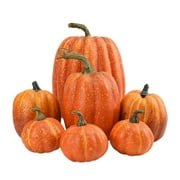 Gazechimp 7Pcs Artificial Pumpkins Harvest Decoration Assorted Size Orange for Home Thanksgiving Autumn Festive Party Supplies
