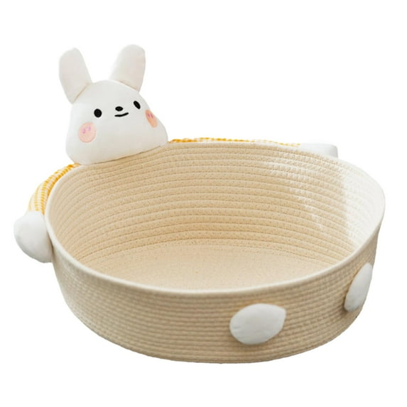 Gazechimp Cat Bed with Cotton Rope Woven Basket Handmade Cat Small Dog Bed Rabbit L