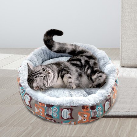 Gazechimp Cat Beds for Indoor Cats, Round 17.7inch Pet Bed for Cats or Small Dogs,Washable Soft Plush Sleep Cushion ,Anti-Slip Bottom,Colorful Owl
