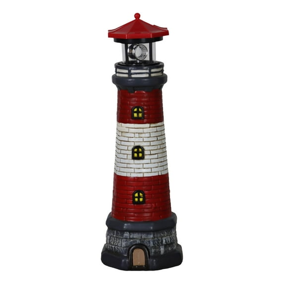 Gazechimp Garden Solar Lighthouse Statue Lamp Outdoor Decoration for Stairs Pool Decor Red Top