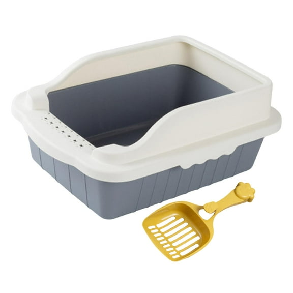 Gazechimp Open Top Cat with Scooper Bunny Deep Loo Cage Pet Litter Tray Pan Gray S 27x18x15CM