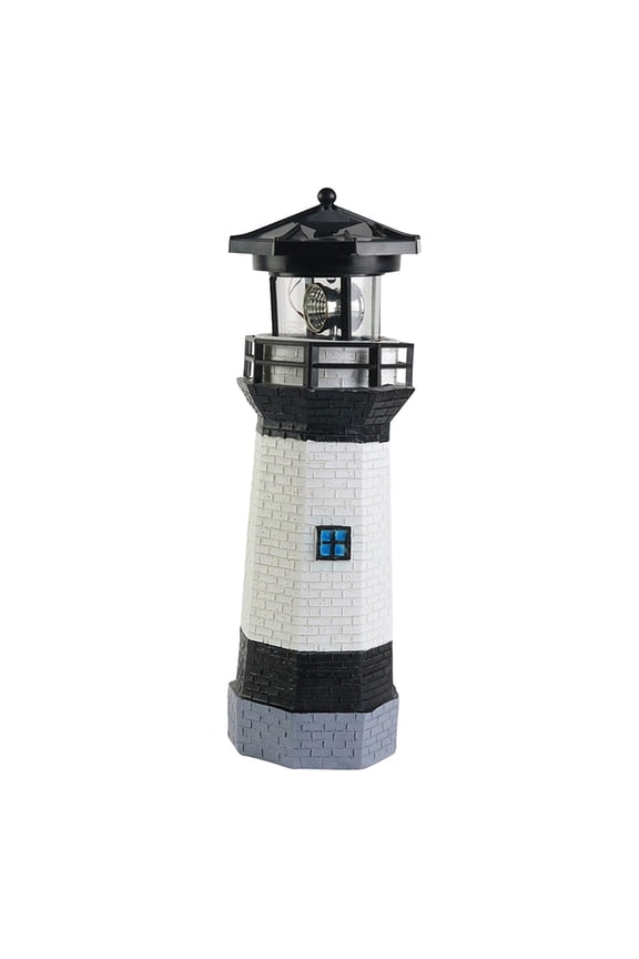 Solar Lighthouse Garden Statue 28cm Solar LED Lamp for Balcony Lawn Backyard Black