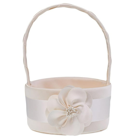 Gazechimp Wedding Flower Girl Basket,Round Champagne Satin Wedding Embroidered Floral Bridal Petals Basket for Romantic Ceremony Banquet Wedding Party Decoration