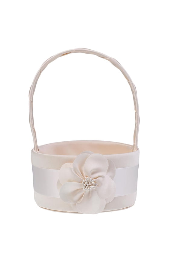 Wedding Flower Girl Basket,Round Champagne Satin Wedding Embroidered Floral Bridal Petals Basket for Romantic Ceremony Banquet Wedding Party Decoration