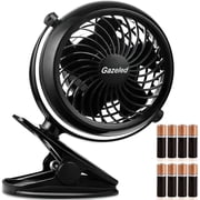Gazeled Battery Operated Fan, with 8 Free AA Batteries, 5 Inch Portable Clip On and Desk Power Fan, Quiet USB Powered for Stroller, Camping, Office, Outdoor