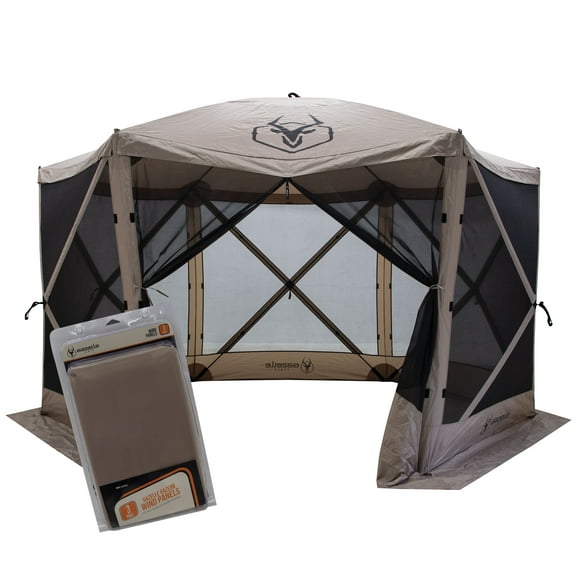 Gazelle Tents,G6 6-Sided Portable Gazebo with TriTech Mesh, Easy Pop-Up Hub Screen Tent, Waterproof, UV Resistant, 8-Person & Table, Desert Sand, 86" x 124" x 124", GK914, Includes 3 Wind Panels