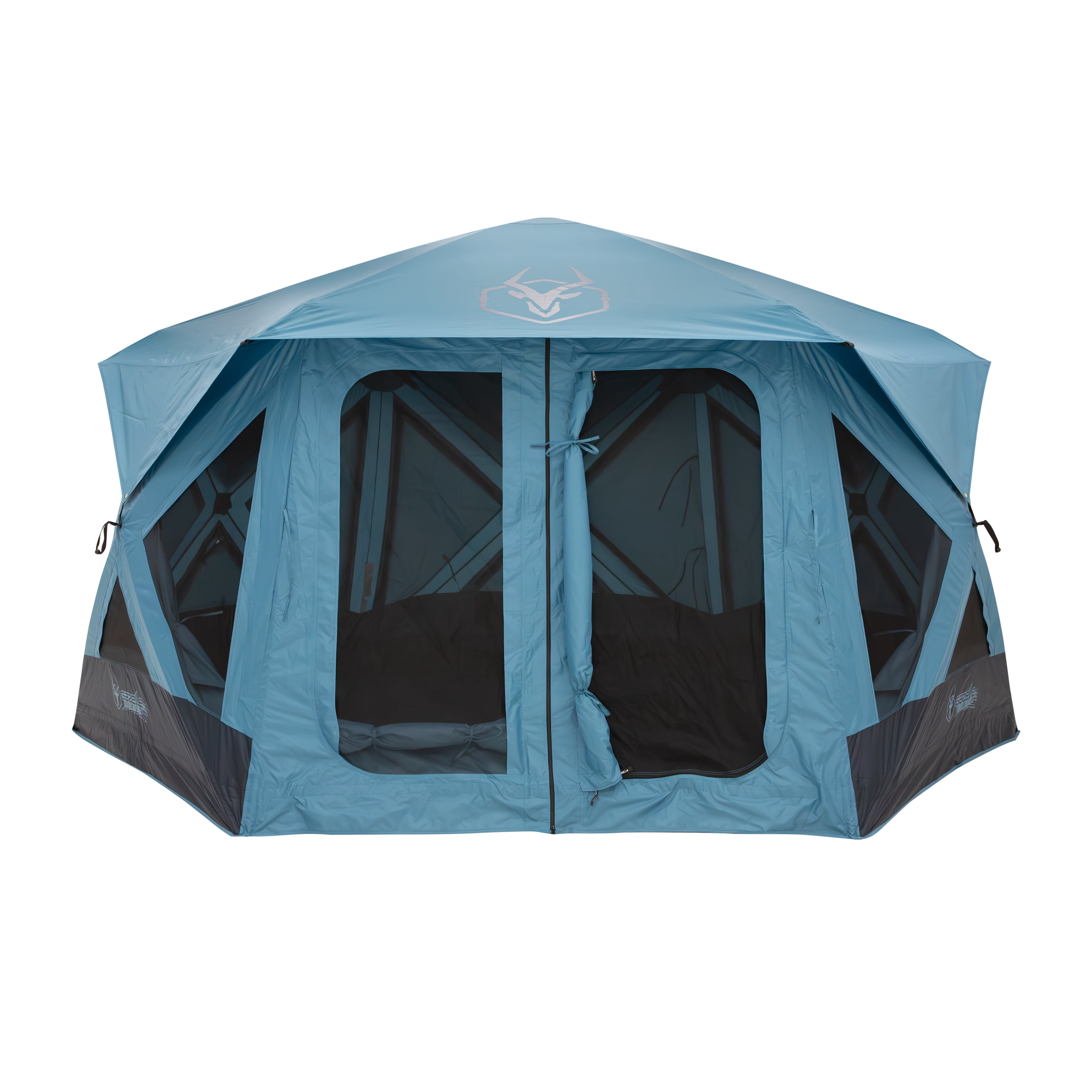 Gazelle Tents™ T-Hex Hub Tent Overland Edition, Waterproof, UV Resistant, TriTech Mesh, Removable Floor, All-Terrain Stakes, Duffle Bag, 7-Person, Pacific Blue, 85”x 144”x 136”