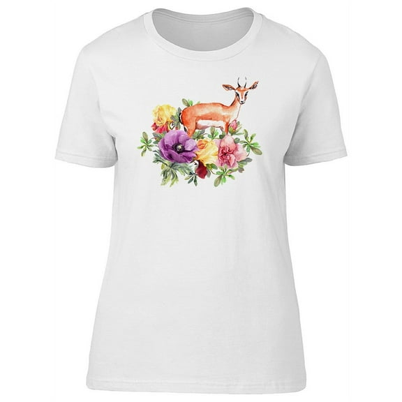 Gazelle With Flowers Watercolor T-Shirt Women -Image by Shutterstock, Female x-Large