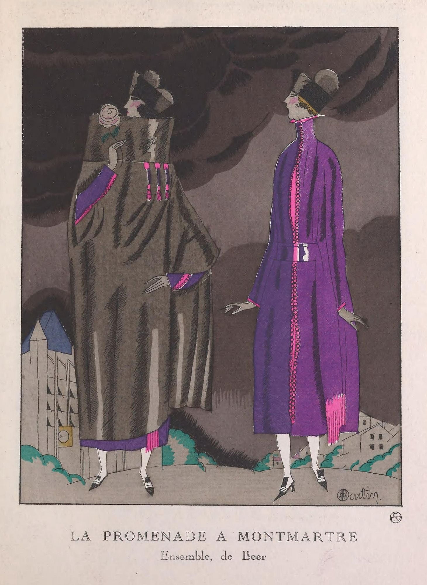 Gazette du Bon Genre 1912 La Promenade a Montmartre Canvas Art - Charles Martin (24 x 36)